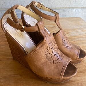 Coach leather and wood wedges